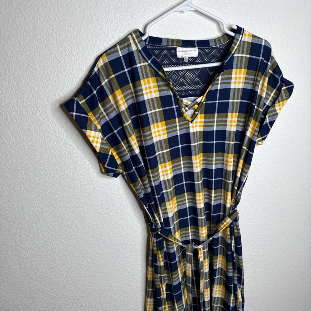 Bobbie Brooks Navy and Mustard Plaid Midi Dress